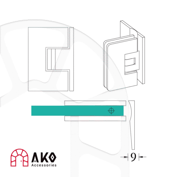 نقشه لولای یک طرفه دیوار به شیشه B101